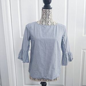 Madewell Cotton Light Blue Striped Ruffle Sleeve Women's Top XS